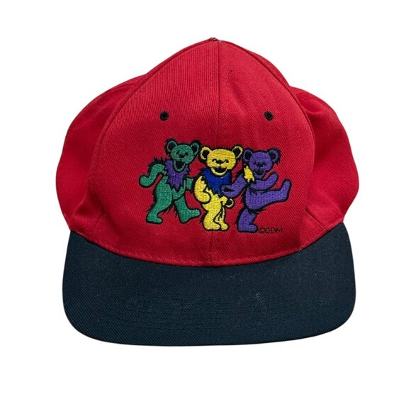 Vintage 1990s Grateful Dead Dancing Bears Snapback Hat Red Black